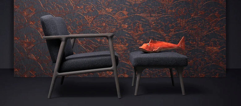 Кресло Zio MOOOI массив дуба/жаккард/темная пудра 770х850х760h